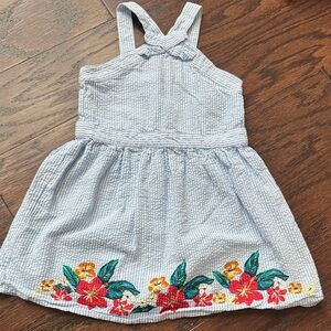 Nautica Light Blue Seersucker Sundress with Floral Embroidery